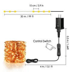 99ft 300 LEDs Warm White Plug In Fairy Lights with  ON/Off Switch
