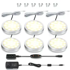 2W 1200lm Warm White 12V LED Puck Lights, Pack of 6