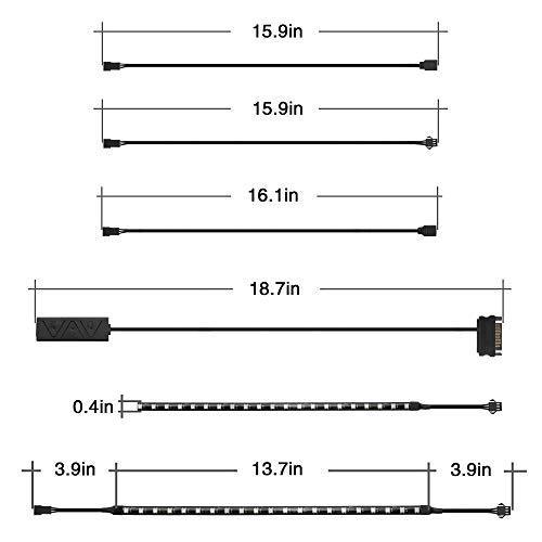 Addressable RGB  PC LED Strip Lights with 5V 3Pin RGB Header and Controller, 3PCS 63LEDS