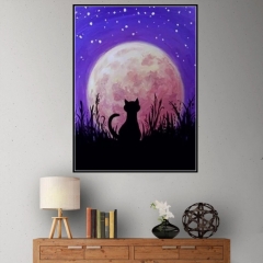 SX-W040  30X40cm  Diamond Painting Kits - Cat in the moonlight