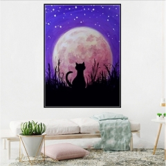 SX-W040  30X40cm  Diamond Painting Kits - Cat in the moonlight