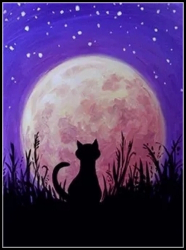 SX-W040  30X40cm  Diamond Painting Kits - Cat in the moonlight