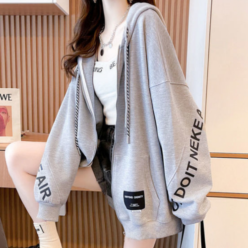 cocokimi 韓国風ファッション アルファベット プリント ゆったり フード付き 大きいサイズ ジャケット