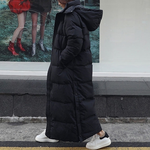 厚手の生地 フード付き 無地 シンプル ゆったり 足首丈 韓国風 通勤 合わせやすい 中綿コート