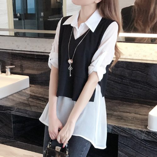 韓国で人気爆発 ファッション 通勤/OL フェミニン 長袖 配色 ストライプ柄 上品見え ロング シャツ