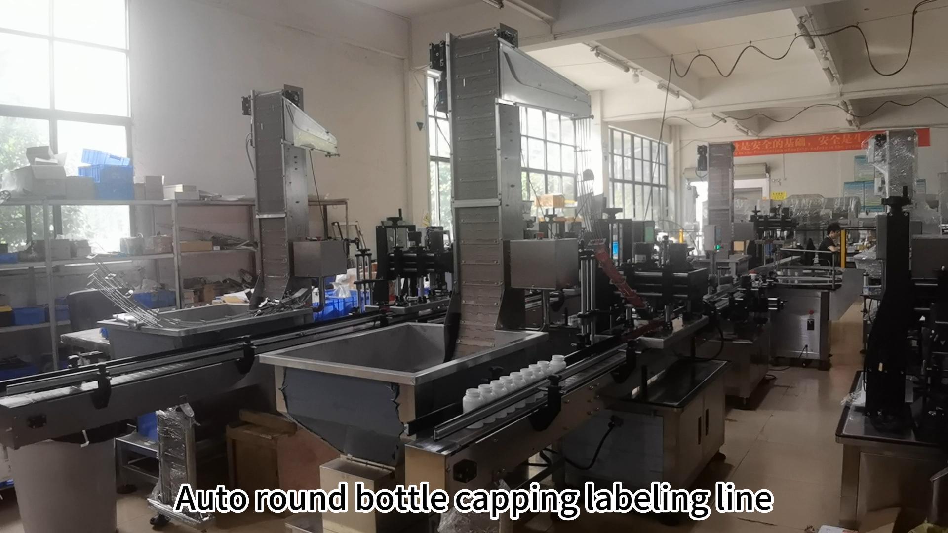 Customized Automatic Round Bottle Capping Labeling Collecting Line