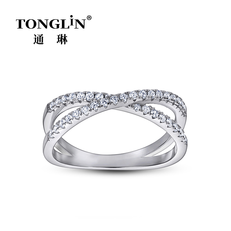 Двухрядные циркониевые серебряные перекрестные кольца для женщин