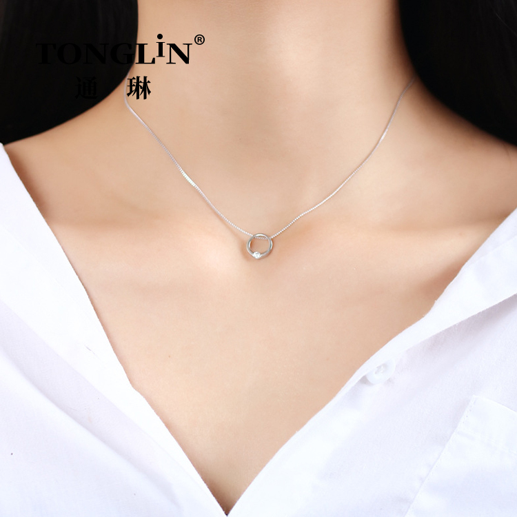Стерлингового серебра круг кулон ожерелье для женщин