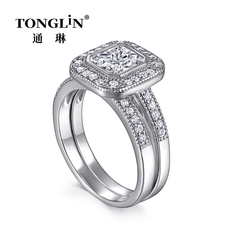 Ensembles de bague de mariage en argent sterling zircon cubique