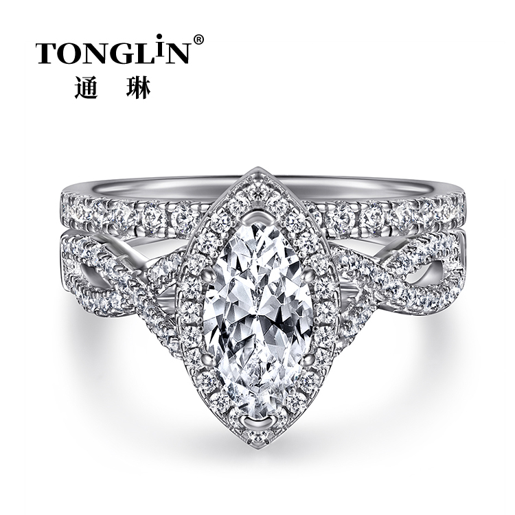 Marquise Cut Zirkon 925 Silber Engagement Ring Set