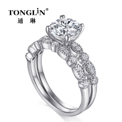 Ensembles de bague de mariage en argent sterling 925 zircone ronde