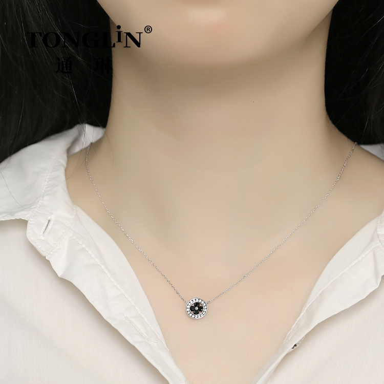 Женское ожерелье из стерлингового серебра с цирконом круг кулон