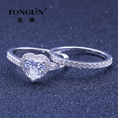 Conjuntos de anillos de boda de plata esterlina cz en forma de corazón