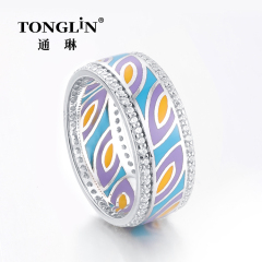 Двойное кольцо с кубическим цирконием 925 пробы с разноцветной эмалью