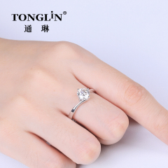 Anillo de plata de Moissanite de corte brillante redondo ajustable para mujer