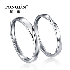 Bague de couple en argent simple réglable pour hommes et femmes