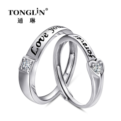 Ensembles réglables de bague de mariage en argent sterling pour lui et elle