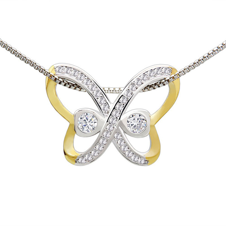 Cubic Zirkonia Sterling Silber Schmetterling Anhänger Halskette