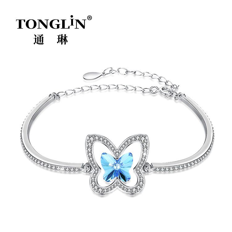 Pulsera Mariposa De Cristal De Plata De Ley Con Circonitas