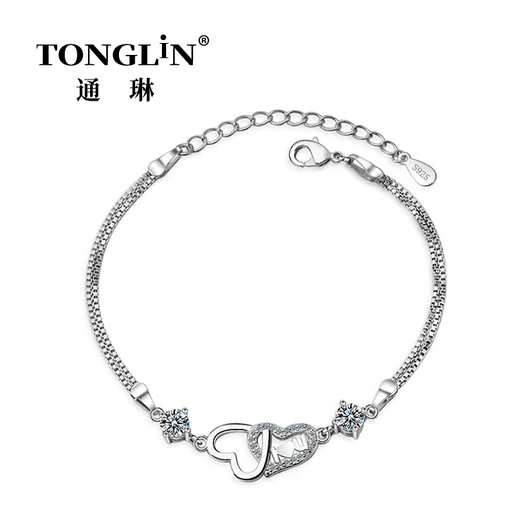 Bracciale Doppio Cuore In Argento Sterling Con Cubic Zirconia