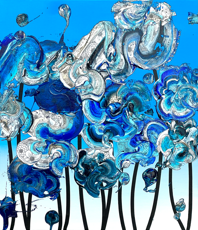 抽象之花卉 (漸變貝殼藍 x 藍色) / Abstract Flowers (Sax Blue Gradation x Blue)