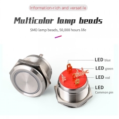 22mm 25mm Micro Travel Schalter Metall IP67 Ring LED Druckknopf 1no