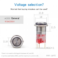 Botão de pressão de metal ip67 anel led interruptor de símbolo de energia de 16mm