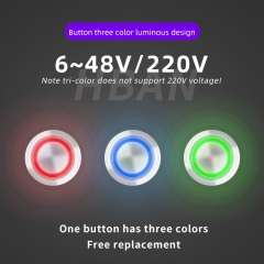 Interrupteur à bouton-poussoir led 22mm rgb tricolore avec connecteur