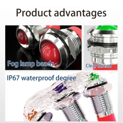 Waterproof IP67 Metal Signal Lamp with 8mm Mounting Hole Durable Reliable Illumination.