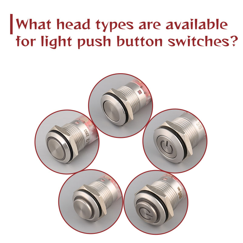 What head types are available for light push button switches?