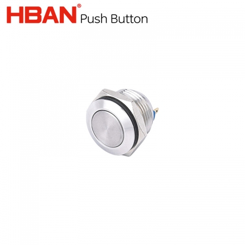 Botón de arranque de 16 mm, cabeza plana, normalmente abierto, interruptor de empuje de 2 pines sin led