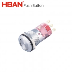 Control start momentary push button 16mm ip67 spdt ss 5a 220v switches flat head HBAN