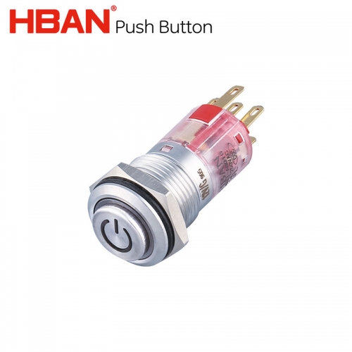Botón pulsador LED anillo de cabeza alta de 16mm luz LED para lámpara azul 12v 24v ip67 sin interruptores de contacto