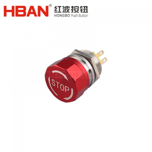 Botão de parada e emergência HBAN dois interruptores normalmente fechados em aço inoxidável 19MM
