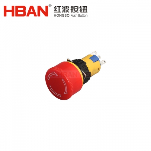 Botón de parada de emergencia HBAN, interruptor pulsador impermeable de plástico de 16mm spdt