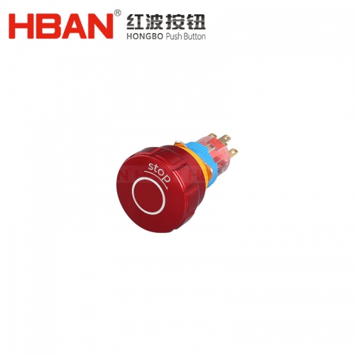 Botón de parada de emergencia HBAN 16mm IP67 1no1nc Terminal de aleación de aluminio de 3 pines