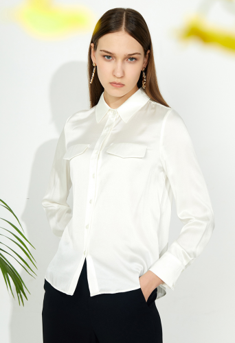 Women's open chest POLO neck silk shirt