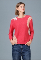 Women's Fashion intersia Long Sleeve Cashmere Sweater