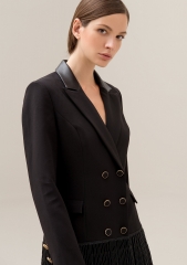 女士西装外套常规版型长款双排扣