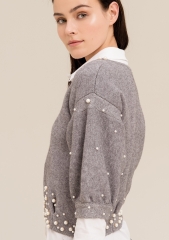 Women cardigan over fit short with pearls applied