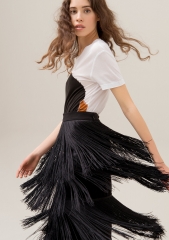 Women midi skirt regular fit with fringes