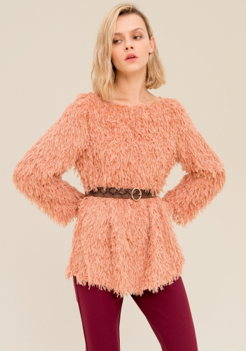 Women knitwear over fit with fur effect knit