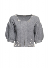 Women cardigan over fit short with pearls applied
