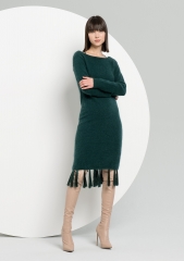Women knitted dress regular fit middle length with angora