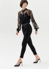 Women straight leg pant with shiny sequins