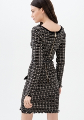 Women 3D Knit Chanel Style Fabric Slim Sweater Dress