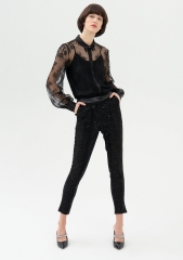 Women straight leg pant with shiny sequins