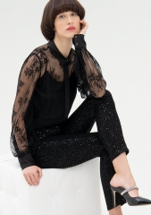 Women straight leg pant with shiny sequins