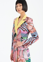 Women's double-breasted lapel blazer with multicolor Naia™ digital printing pattern