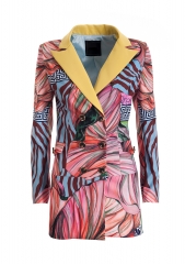 Women's double-breasted lapel blazer with multicolor Naia™ digital printing pattern